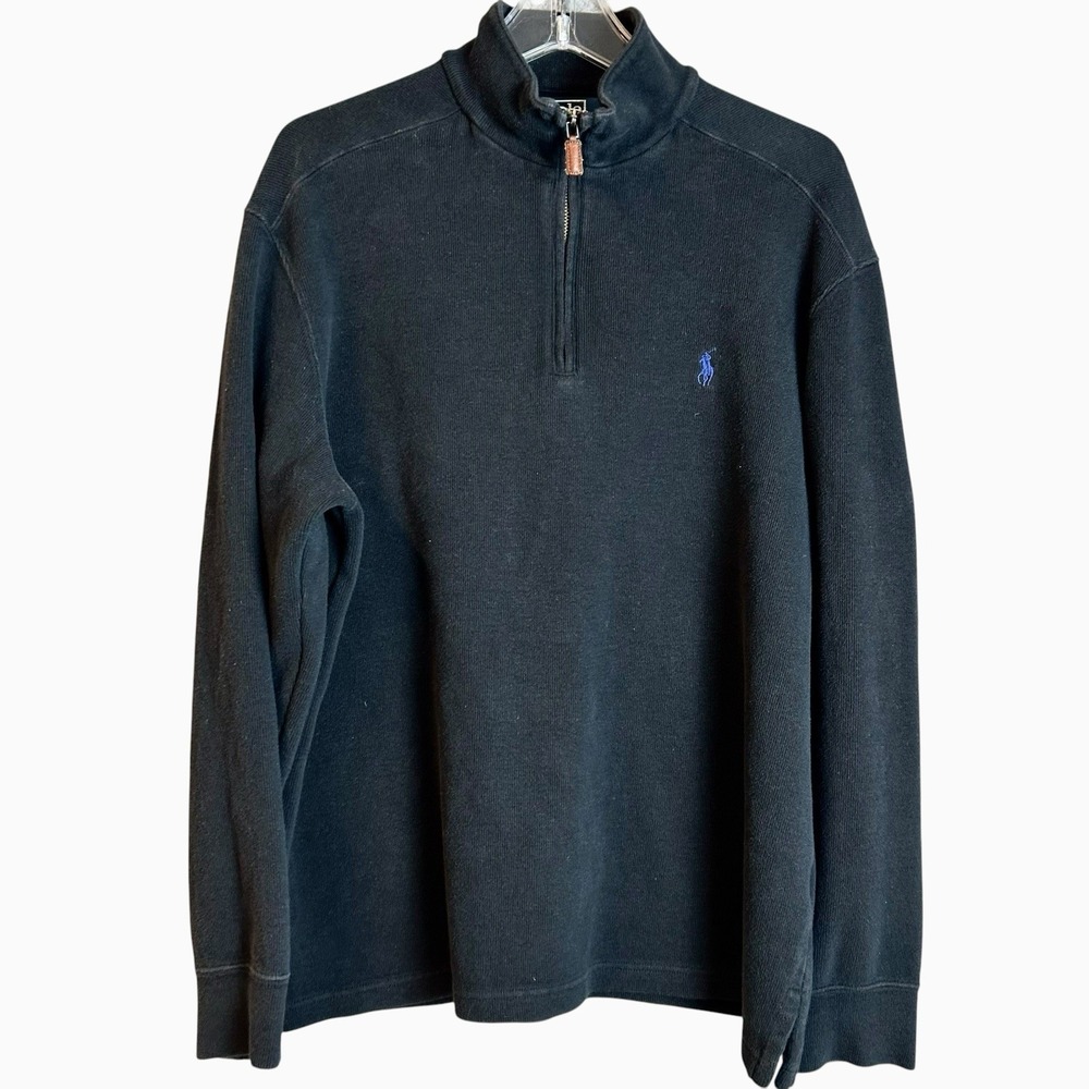 Polo Ralph Lauren Quarter Zip Sweater Men's Size Large Black Preppy Old Money